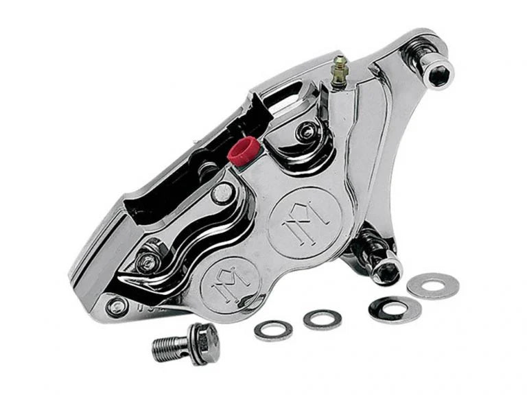 Left Hand Front 6 Piston Caliper – Chrome. Fits most Big Twin 1984-1999 & Sportster 1984-1999 Models with 13″ Disc Rotor.