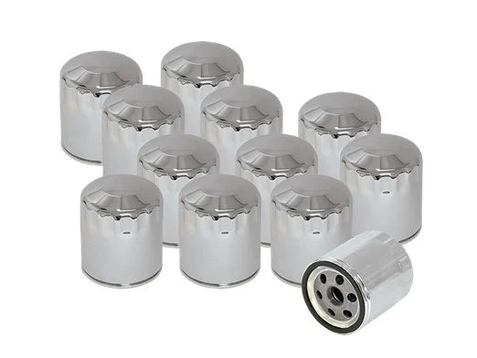 Oil Filters – Chrome. Fits Softail 1984-1999, Sportster 1984-2021, FXR 1983-1994, Touring 1980-1998 & Buell 1995-2002. Box of 12