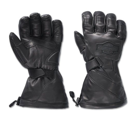 Harley-Davidson Circuit II Waterproof Leather Gauntlet Mens Gloves - Harley Black