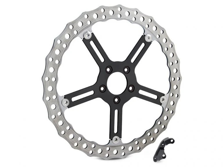 Left Hand Front 4 Piston Caliper – Black Contrast Cut. Fits many Big Twin & Sportster 1984-1999 Models with 11.5″ Disc Rotor