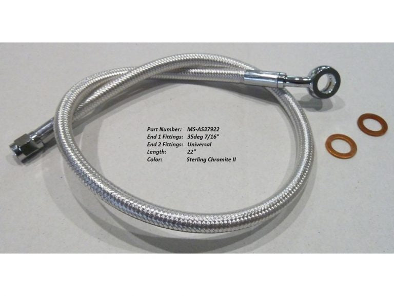 22″ Upper Front Brake Line with 7/16″ x 35 Degree Banjo – Sterling Chromite